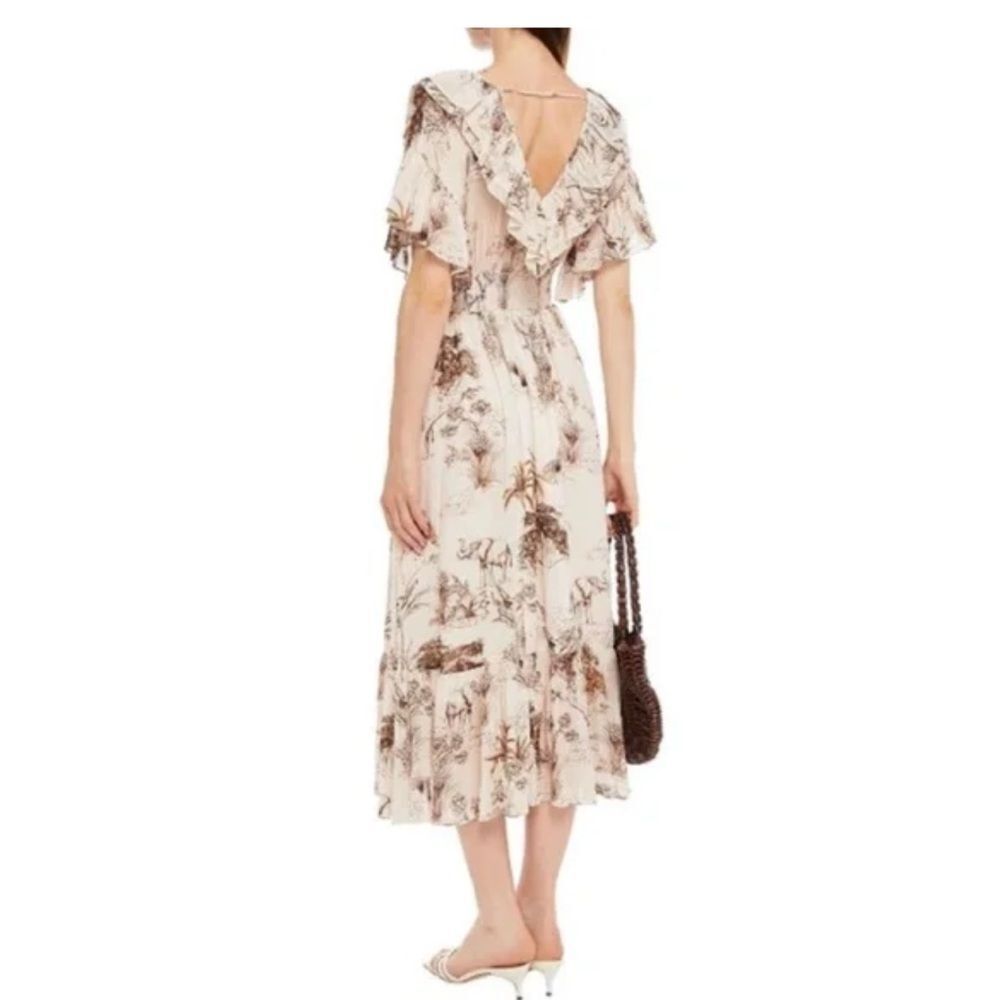 SANDRO Natural Marro Ruffled Printed Gauze Midi Dress EU 36 US S MSRP $245 - Picture 2 of 12